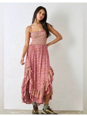 Free People Pink Floral High-Low Maxi Dress